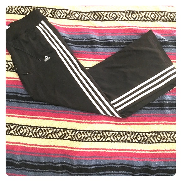 adidas Pants - ADIDAS Black Track Pant w/ White Vertical Stripes